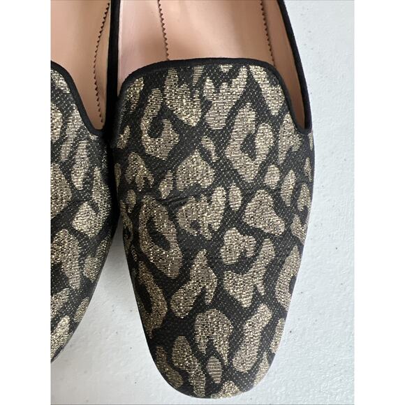 J. Crew Metallic Leopard animal Smoking Slippers Loafers Flat Size 9.5 Shoes - Picture 8 of 8